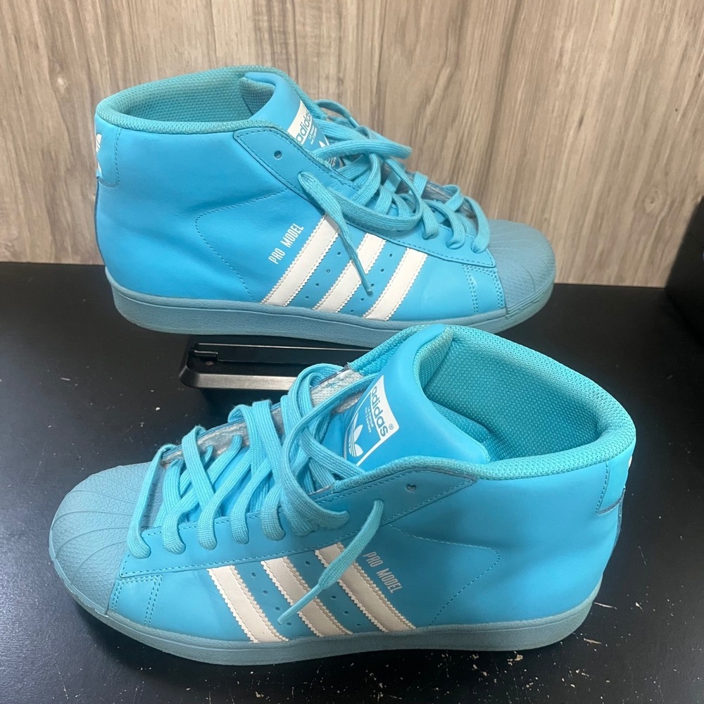 Adidas Pro Model Men Basketball Shoes Size 9 Baby Blue White Shell Toe Sneakers - Picture 2 of 11